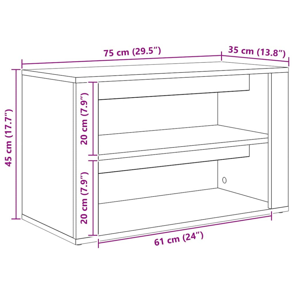 Produktbild för Skoställ med hylla Svart ek 75 x 35 x 45 cm Konstruerat trä