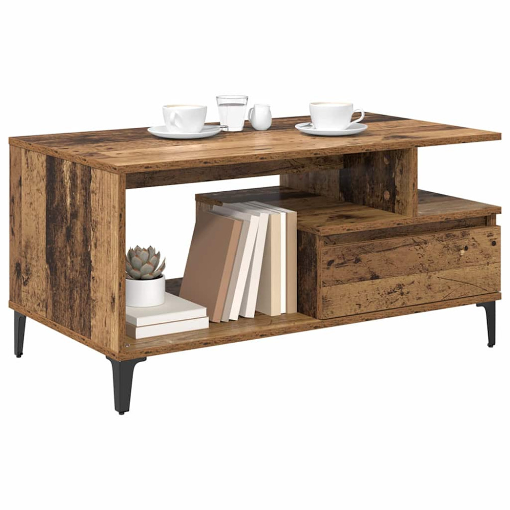 Produktbild för Kaffeebord med låda Gammalt trä 90 x 49 x 45 cm Konstruerat trä
