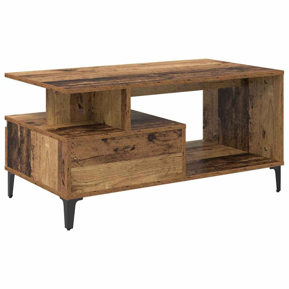 Produktbild för Kaffeebord med låda Gammalt trä 90 x 49 x 45 cm Konstruerat trä