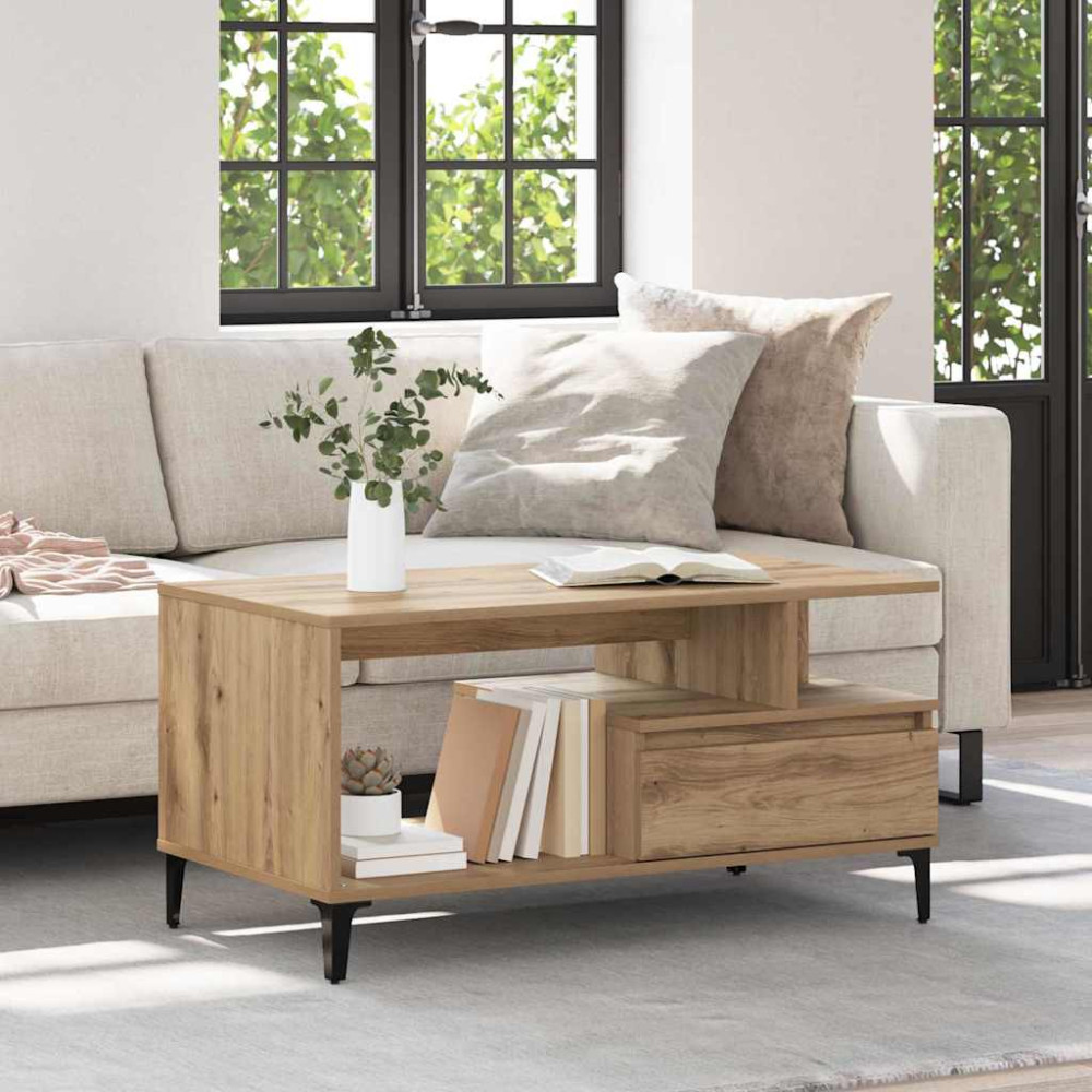 Produktbild för Kaffeebord med låda Artisan Ek 90 x 49 x 45 cm Konstruerat trä