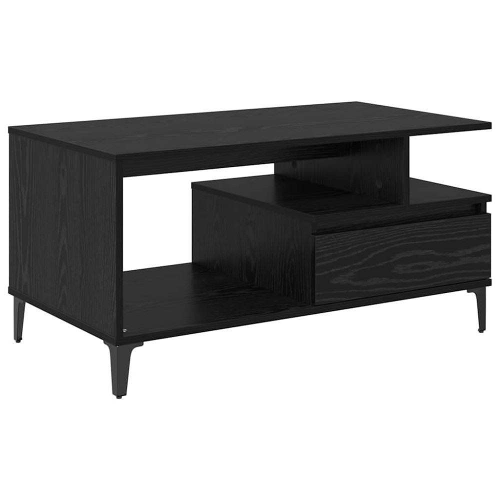 Produktbild för Kaffeebord med låda Svart Ek 90 x 49 x 45 cm Konstruerat trä