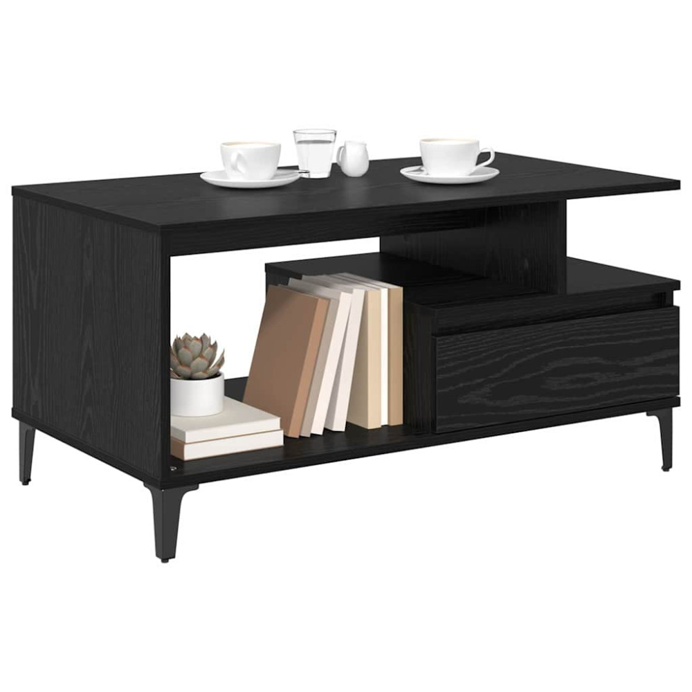 Produktbild för Kaffeebord med låda Svart Ek 90 x 49 x 45 cm Konstruerat trä