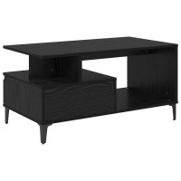 Produktbild för Kaffeebord med låda Svart Ek 90 x 49 x 45 cm Konstruerat trä