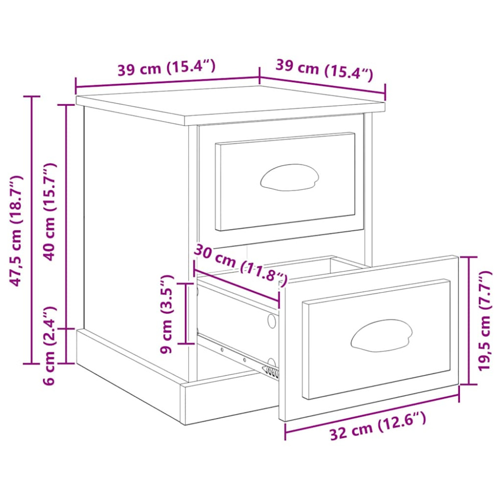 Produktbild för Nattduksbord 2 pcs Svart Ek 39 x 39 x 47,5 cm Konstruerat trä