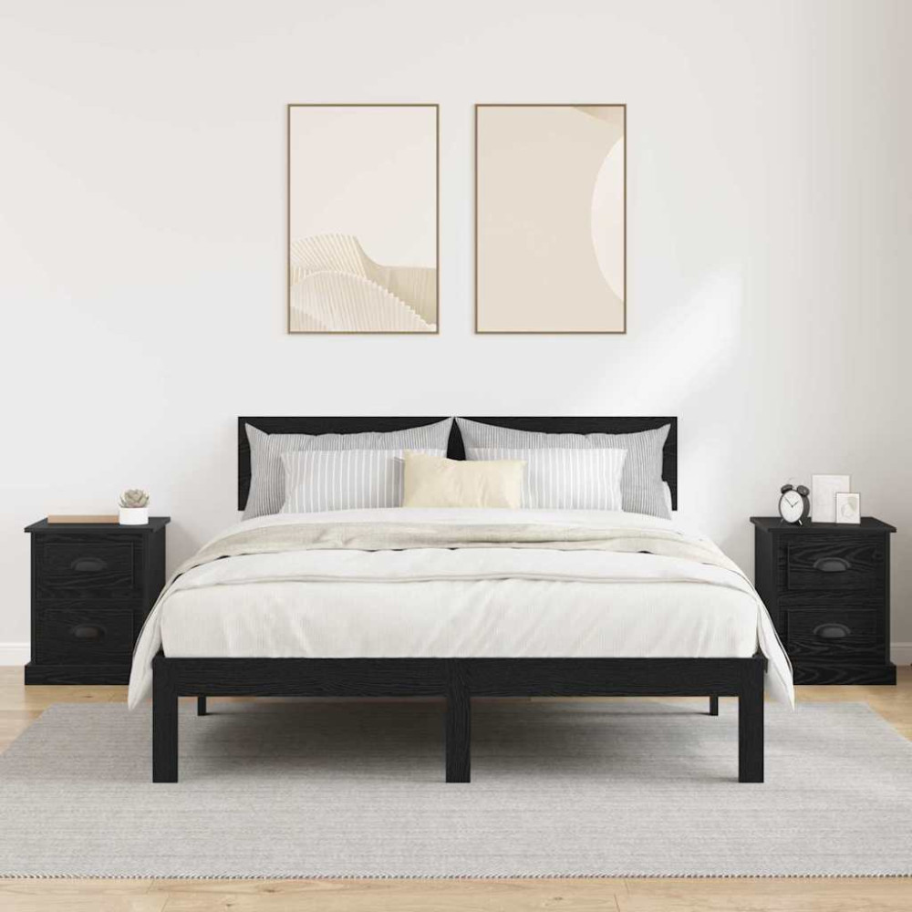 Produktbild för Nattduksbord 2 pcs Svart Ek 39 x 39 x 47,5 cm Konstruerat trä