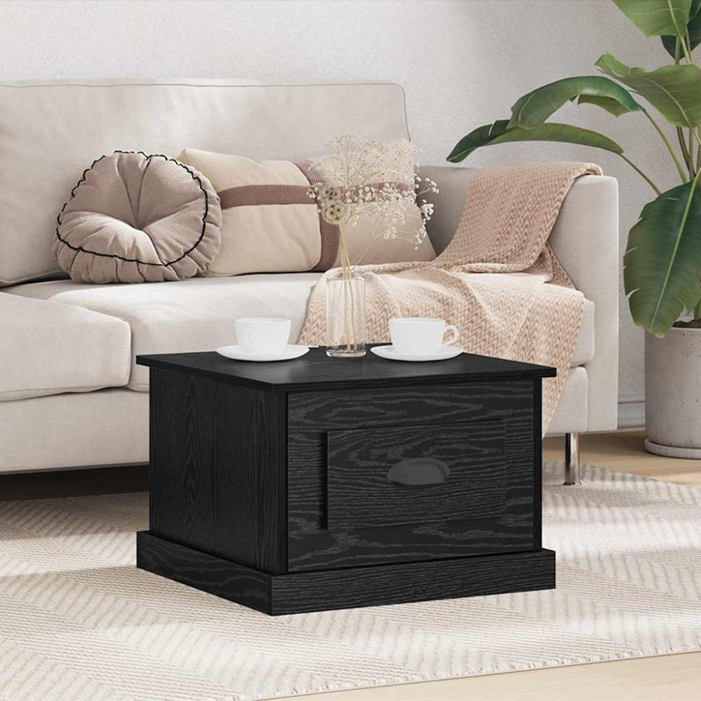 Produktbild för Kaffeebord med låda Svart Ek 50 x 50 x 35 cm Konstruerat trä