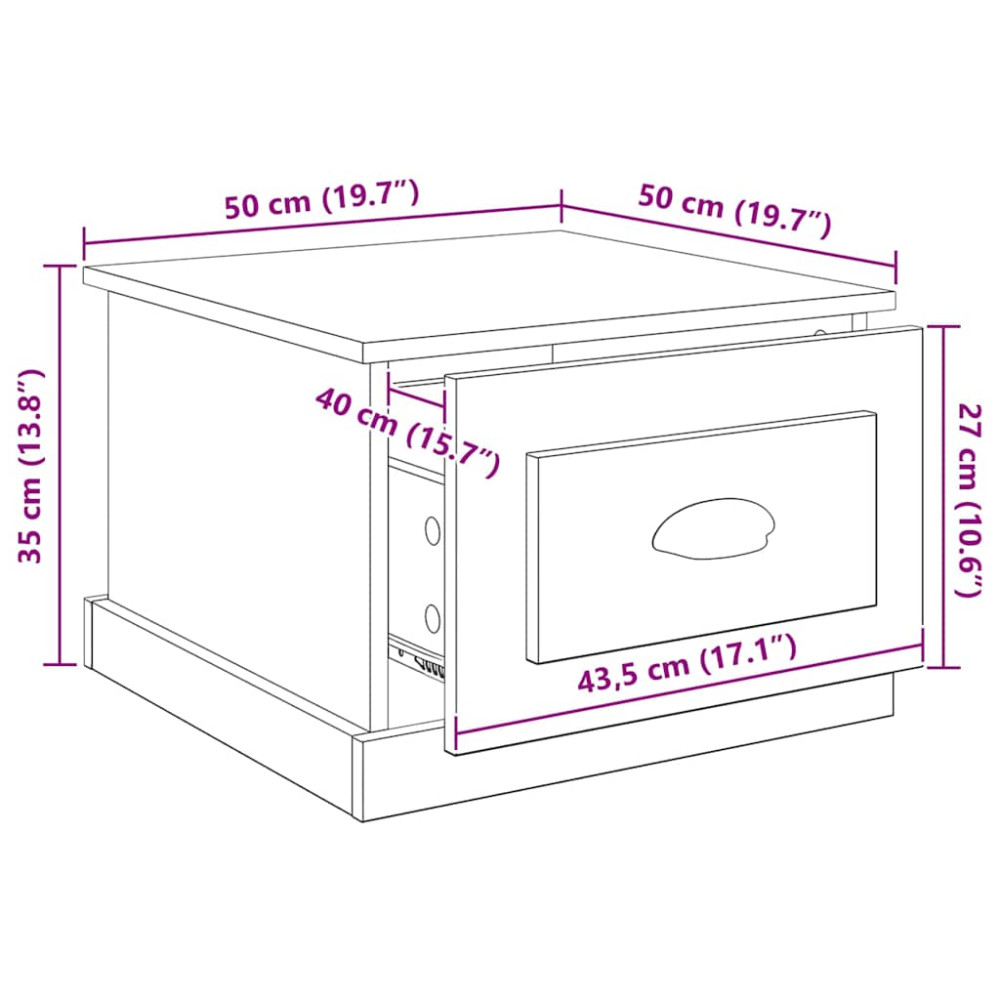 Produktbild för Kaffeebord med låda Svart Ek 50 x 50 x 35 cm Konstruerat trä