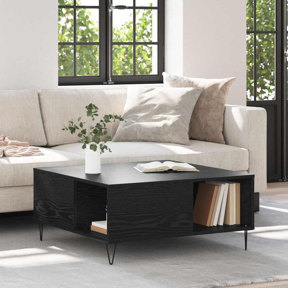 Produktbild för Kaffeebord Svart Ek 80 x 80 x 36,5 cm Konstruerat trä