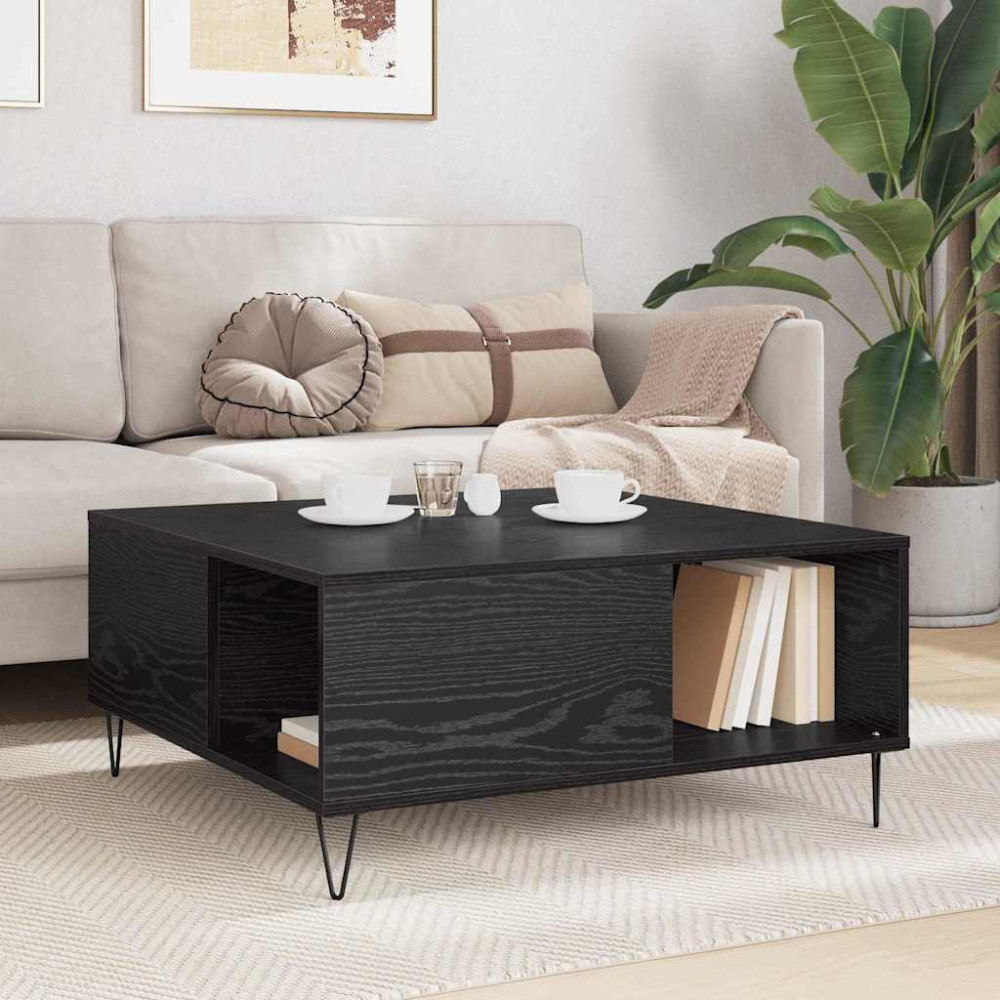 Produktbild för Kaffeebord Svart Ek 80 x 80 x 36,5 cm Konstruerat trä