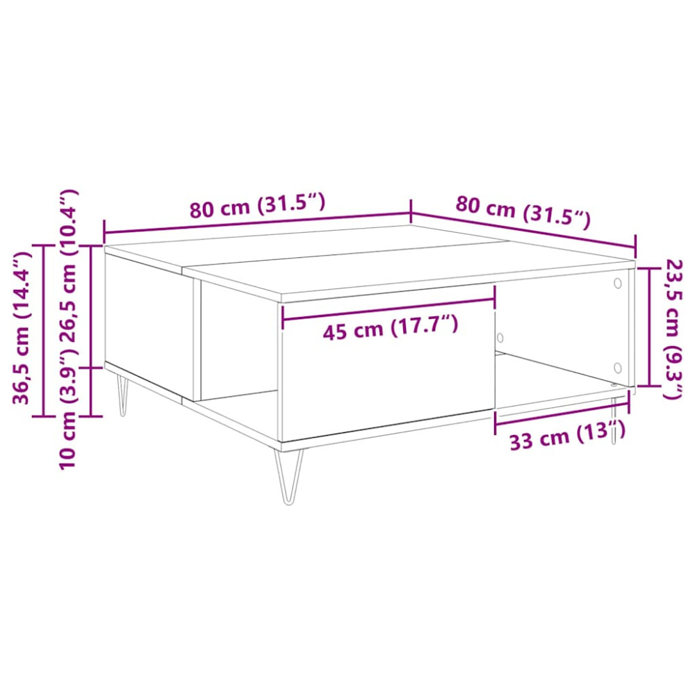Produktbild för Kaffeebord Svart Ek 80 x 80 x 36,5 cm Konstruerat trä