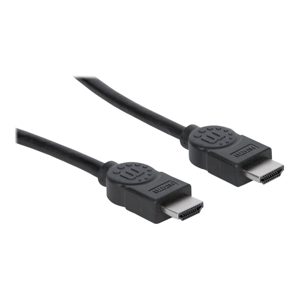Produktbild för Manhattan HDMI Cable, 4K@30Hz (High Speed), 3m, Male to Male, Black, Ultra HD 4k x 2k, Fully Shielded, Gold Plated Contacts, Lifetime Warranty, Polybag - HDMI-kabel - 3 m