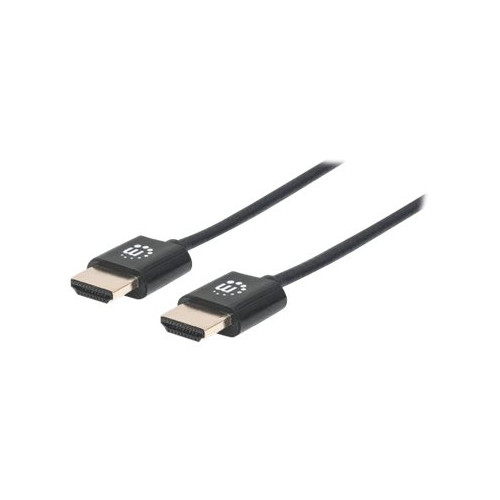 Manhattan Manhattan HDMI Cable with Ethernet (Ultra Thin), 4K@60Hz (Premium High Speed), 1.8m, Male to Male, Black, Ultra HD 4k x 2k, Fully Shielded, Gold Plated Contacts, Lifetime Warranty, Polybag - HDMI-kabel med Ethernet - 1.8 m