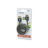 Produktbild för Manhattan HDMI Cable with Ethernet (Ultra Thin), 4K@60Hz (Premium High Speed), 1.8m, Male to Male, Black, Ultra HD 4k x 2k, Fully Shielded, Gold Plated Contacts, Lifetime Warranty, Polybag - HDMI-kabel med Ethernet - 1.8 m