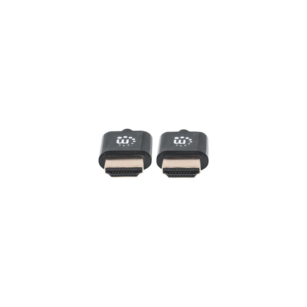 Produktbild för Manhattan HDMI Cable with Ethernet (Ultra Thin), 4K@60Hz (Premium High Speed), 1.8m, Male to Male, Black, Ultra HD 4k x 2k, Fully Shielded, Gold Plated Contacts, Lifetime Warranty, Polybag - HDMI-kabel med Ethernet - 1.8 m
