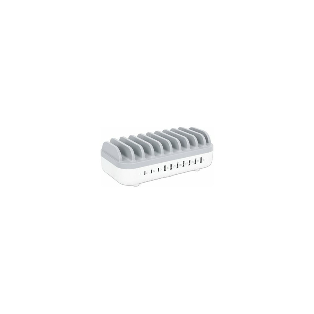 Produktbild för Manhattan Charging Station, 10x Ports: 3x USB-C (up to 18W PD) and 7x USB-A (up to 12W), 120W Total Output, White/Grey, Three Year Warranty, Box - laddningsstation - strömmatning - 120 watt