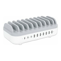 Produktbild för Manhattan Charging Station, 10x Ports: 3x USB-C (up to 18W PD) and 7x USB-A (up to 12W), 120W Total Output, White/Grey, Three Year Warranty, Box - laddningsstation - strömmatning - 120 watt