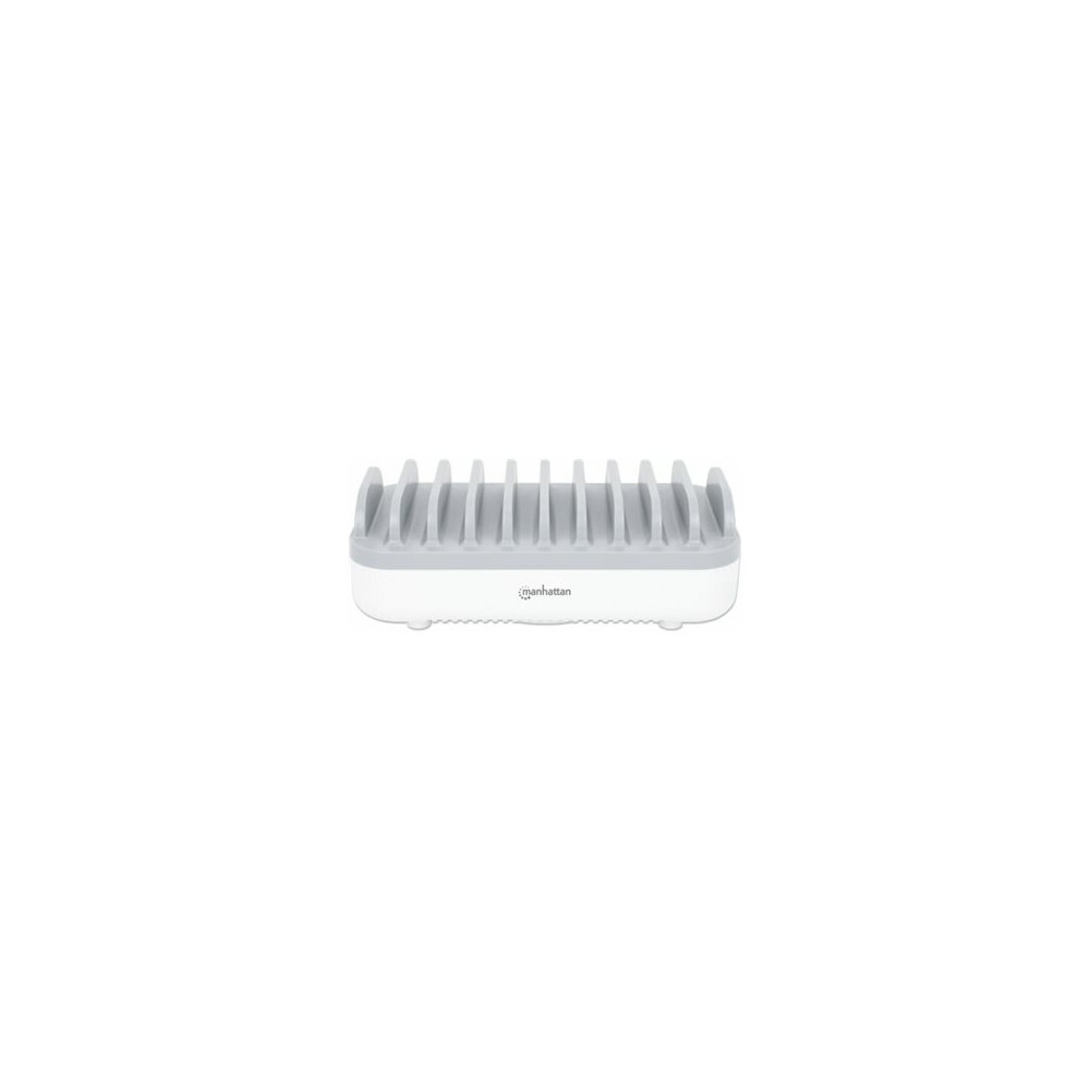Produktbild för Manhattan Charging Station, 10x Ports: 3x USB-C (up to 18W PD) and 7x USB-A (up to 12W), 120W Total Output, White/Grey, Three Year Warranty, Box - laddningsstation - strömmatning - 120 watt
