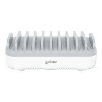 Produktbild för Manhattan Charging Station, 10x Ports: 3x USB-C (up to 18W PD) and 7x USB-A (up to 12W), 120W Total Output, White/Grey, Three Year Warranty, Box - laddningsstation - strömmatning - 120 watt