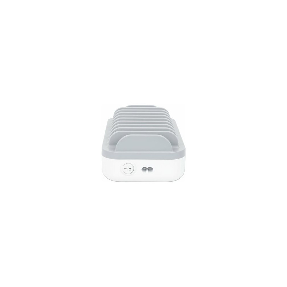 Produktbild för Manhattan Charging Station, 10x Ports: 3x USB-C (up to 18W PD) and 7x USB-A (up to 12W), 120W Total Output, White/Grey, Three Year Warranty, Box - laddningsstation - strömmatning - 120 watt