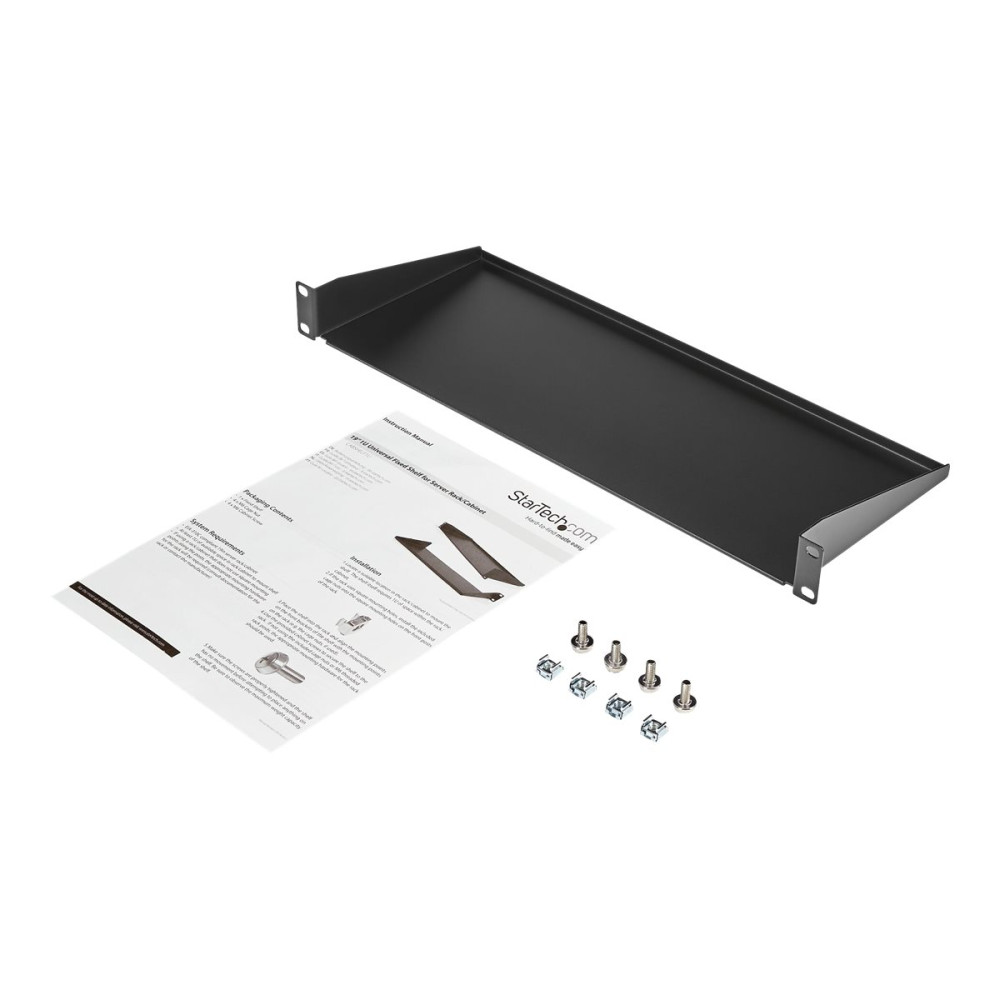 Produktbild för StarTech.com 1U Server Rack Cabinet Shelf, 7in Deep Fixed Cantilever Tray, Rackmount Shelf for 19" AV/Data/Network Equipment Enclosure with Cage Nuts & Screws, 33lbs Weight Capacity - 1U Rack Shelf 7" Deep (CABSHELF1U) - hylla för rack - 1U