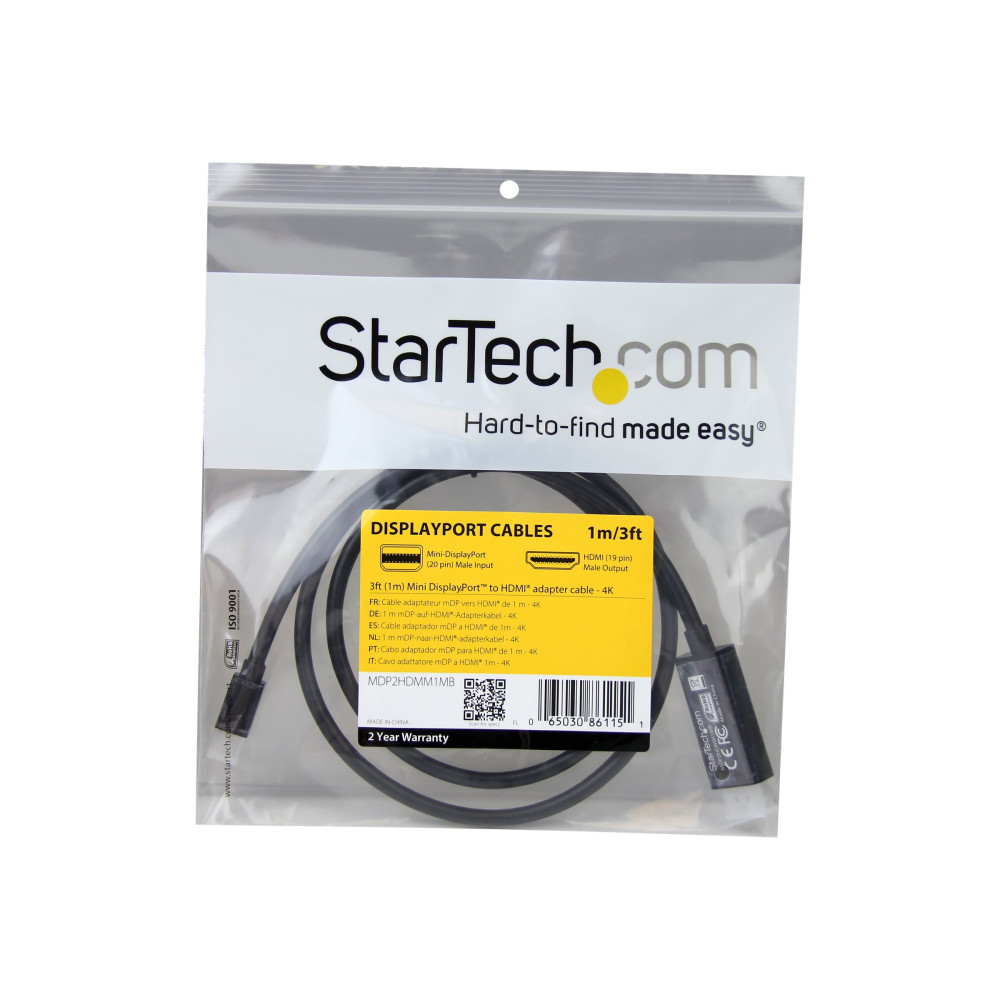 Produktbild för StarTech.com 1 m Mini DisplayPort till HDMI-kabel - 4K 30 Hz Video - mDP till HDMI-kabeladapter - Mini DP eller Thunderbolt 1/2 Mac/PC till HDMI-skärm/monitor - mDP till HDMI konverterarkabel - adapterkabel - DisplayPort / HDMI - 1 m