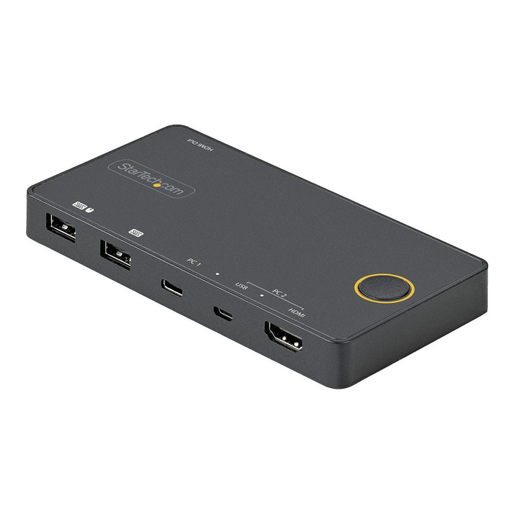 Produktbild för StarTech.com 2-ports hybrid USB-A + HDMI och USB-C KVM-switch - Enskild 4K 60 Hz HDMI 2.0-skärm - Kompakt HDMI KVM-switch för stationär/bärbar dator - USB-bussdriven - Thunderbolt 3-kompatibel - omkopplare för tangentbord/video/mus/ljud - 2 portar