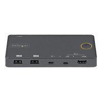 Produktbild för StarTech.com 2-ports hybrid USB-A + HDMI och USB-C KVM-switch - Enskild 4K 60 Hz HDMI 2.0-skärm - Kompakt HDMI KVM-switch för stationär/bärbar dator - USB-bussdriven - Thunderbolt 3-kompatibel - omkopplare för tangentbord/video/mus/ljud - 2 portar