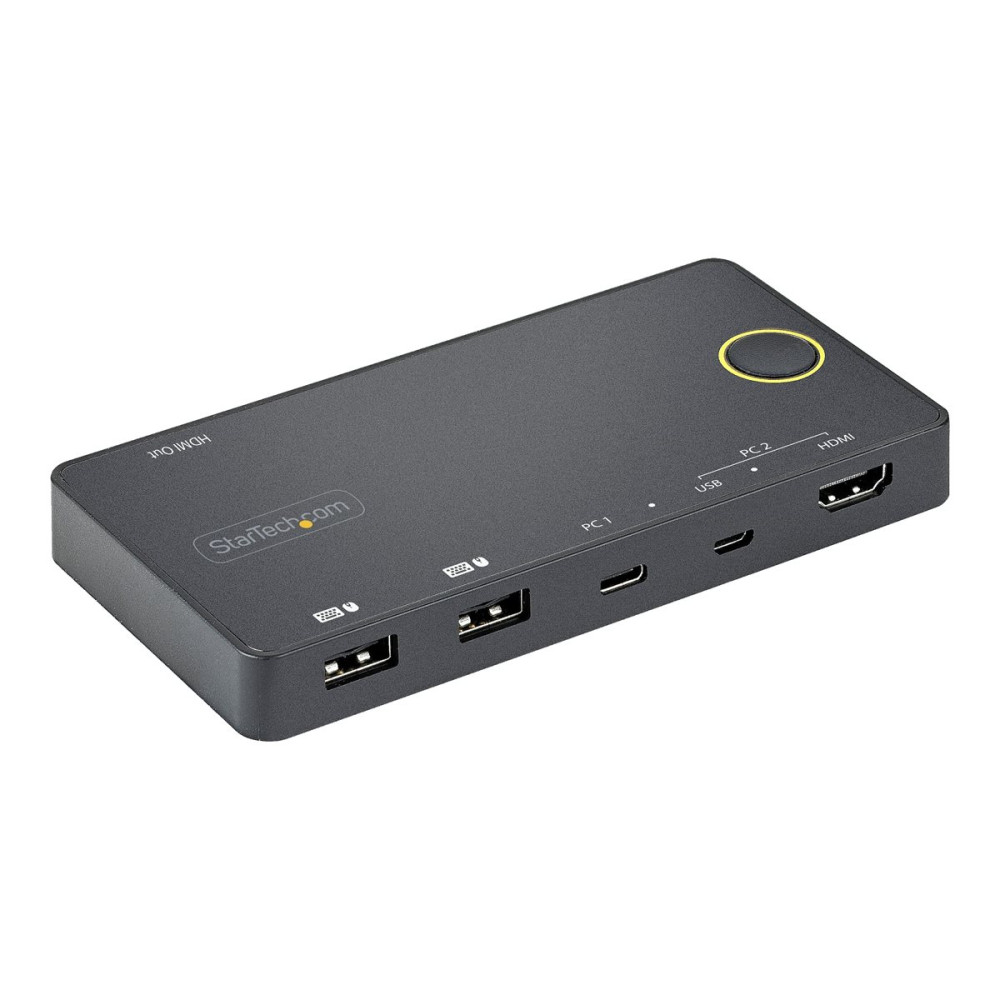 Produktbild för StarTech.com 2-ports hybrid USB-A + HDMI och USB-C KVM-switch - Enskild 4K 60 Hz HDMI 2.0-skärm - Kompakt HDMI KVM-switch för stationär/bärbar dator - USB-bussdriven - Thunderbolt 3-kompatibel - omkopplare för tangentbord/video/mus/ljud - 2 portar