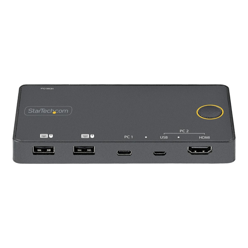 Produktbild för StarTech.com 2-ports hybrid USB-A + HDMI och USB-C KVM-switch - Enskild 4K 60 Hz HDMI 2.0-skärm - Kompakt HDMI KVM-switch för stationär/bärbar dator - USB-bussdriven - Thunderbolt 3-kompatibel - omkopplare för tangentbord/video/mus/ljud - 2 portar