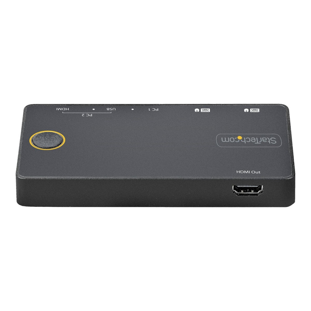 Produktbild för StarTech.com 2-ports hybrid USB-A + HDMI och USB-C KVM-switch - Enskild 4K 60 Hz HDMI 2.0-skärm - Kompakt HDMI KVM-switch för stationär/bärbar dator - USB-bussdriven - Thunderbolt 3-kompatibel - omkopplare för tangentbord/video/mus/ljud - 2 portar