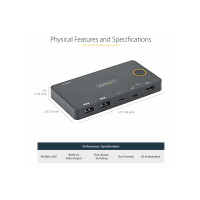 Produktbild för StarTech.com 2-ports hybrid USB-A + HDMI och USB-C KVM-switch - Enskild 4K 60 Hz HDMI 2.0-skärm - Kompakt HDMI KVM-switch för stationär/bärbar dator - USB-bussdriven - Thunderbolt 3-kompatibel - omkopplare för tangentbord/video/mus/ljud - 2 portar