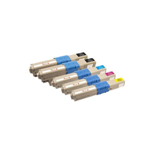 Peach Peach Combi-Pack PLUS - 5-pack - svart, gul, cyan, magenta - kompatibel - återanvänd - tonerkassett (alternativ för: OKI 44469704, OKI 44469705, OKI 44469706, OKI 44469803)