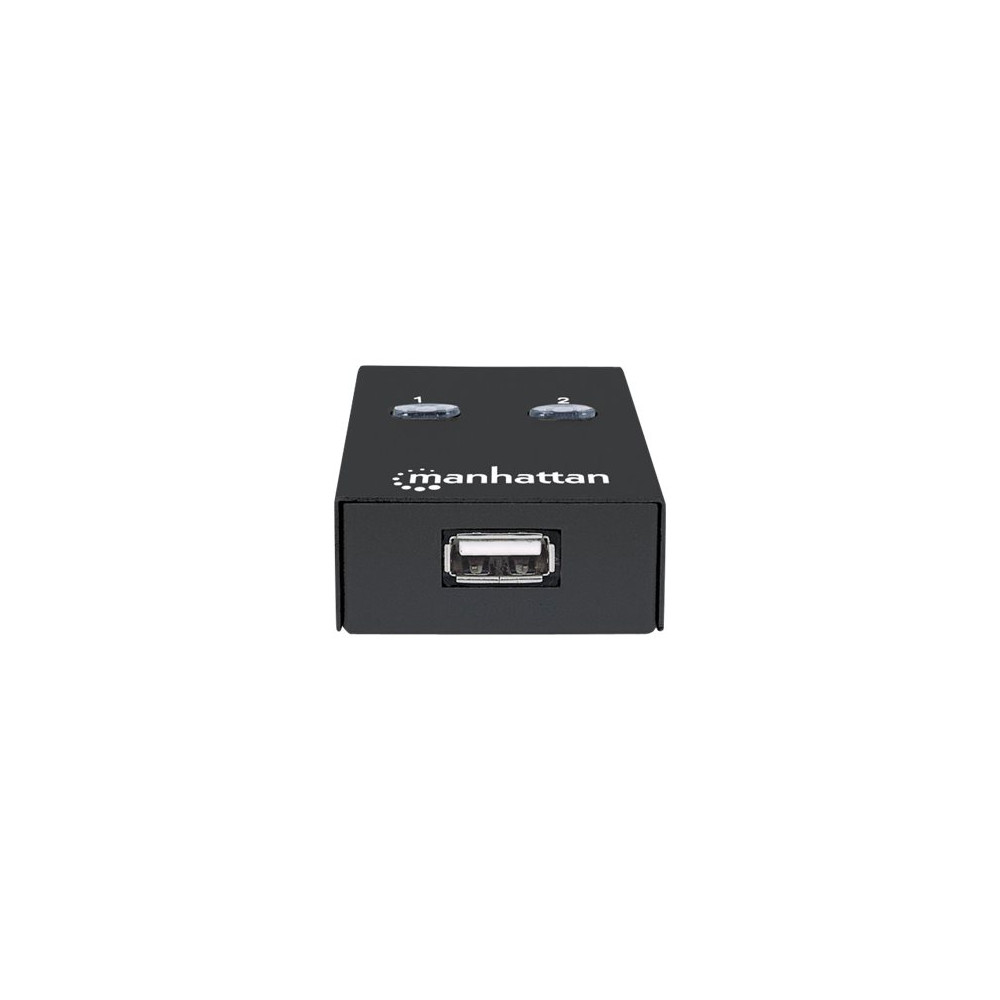 Produktbild för Manhattan USB-A Automatic Sharing Switch, 2x USB-B Ports, 480 Mbps (USB 2.0), Dual Control (Auto-Sensing or Manual), Bus Powered, Hi-Speed USB, inc 1x 1.5m USB-A to USB-B cable, Black, Three Year Warranty, Blister - USB-växel - 2 portar