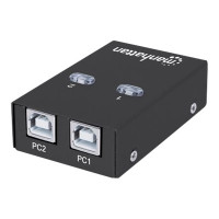 Produktbild för Manhattan USB-A Automatic Sharing Switch, 2x USB-B Ports, 480 Mbps (USB 2.0), Dual Control (Auto-Sensing or Manual), Bus Powered, Hi-Speed USB, inc 1x 1.5m USB-A to USB-B cable, Black, Three Year Warranty, Blister - USB-växel - 2 portar