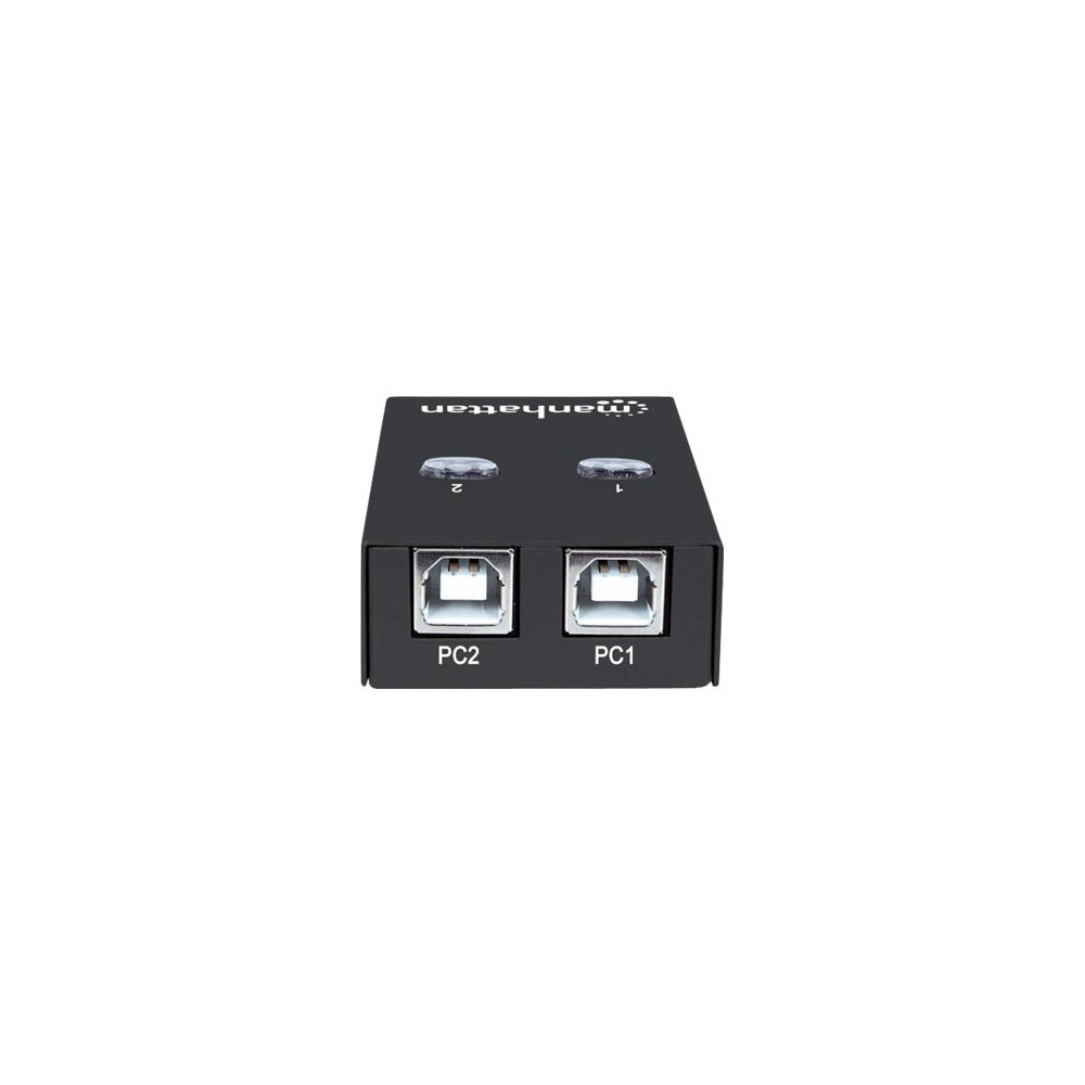 Produktbild för Manhattan USB-A Automatic Sharing Switch, 2x USB-B Ports, 480 Mbps (USB 2.0), Dual Control (Auto-Sensing or Manual), Bus Powered, Hi-Speed USB, inc 1x 1.5m USB-A to USB-B cable, Black, Three Year Warranty, Blister - USB-växel - 2 portar