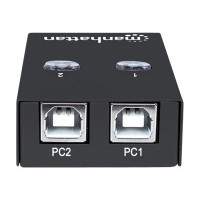 Produktbild för Manhattan USB-A Automatic Sharing Switch, 2x USB-B Ports, 480 Mbps (USB 2.0), Dual Control (Auto-Sensing or Manual), Bus Powered, Hi-Speed USB, inc 1x 1.5m USB-A to USB-B cable, Black, Three Year Warranty, Blister - USB-växel - 2 portar