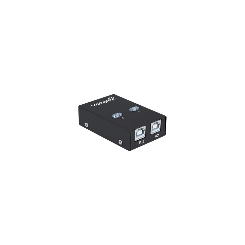 Produktbild för Manhattan USB-A Automatic Sharing Switch, 2x USB-B Ports, 480 Mbps (USB 2.0), Dual Control (Auto-Sensing or Manual), Bus Powered, Hi-Speed USB, inc 1x 1.5m USB-A to USB-B cable, Black, Three Year Warranty, Blister - USB-växel - 2 portar