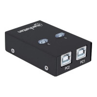 Produktbild för Manhattan USB-A Automatic Sharing Switch, 2x USB-B Ports, 480 Mbps (USB 2.0), Dual Control (Auto-Sensing or Manual), Bus Powered, Hi-Speed USB, inc 1x 1.5m USB-A to USB-B cable, Black, Three Year Warranty, Blister - USB-växel - 2 portar