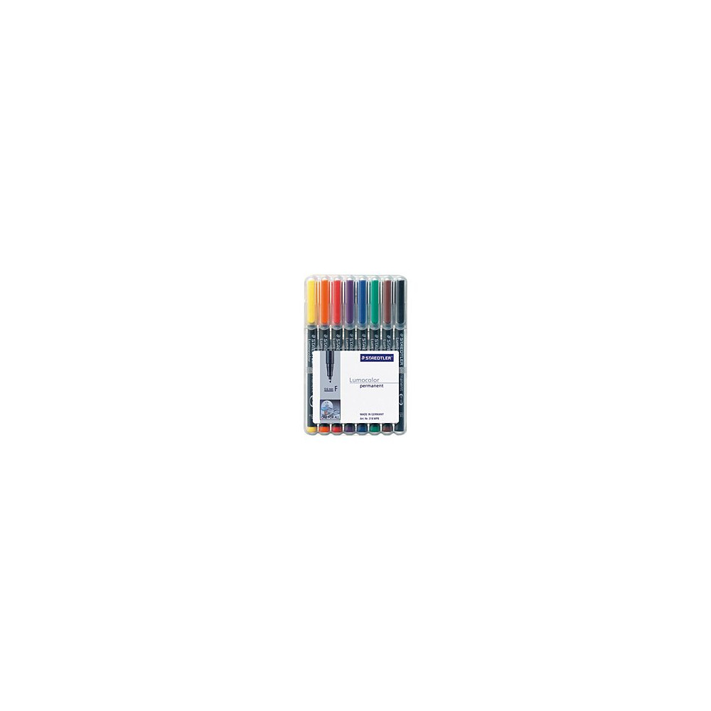 Produktbild för STAEDTLER Lumocolor 318 - fiberspetspenna - svart, röd, blå, grön, gul, orange, brun, violett (paket om 8)