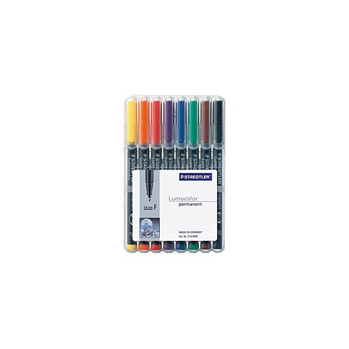 STAEDTLER STAEDTLER Lumocolor 318 - fiberspetspenna - svart, röd, blå, grön, gul, orange, brun, violett (paket om 8)