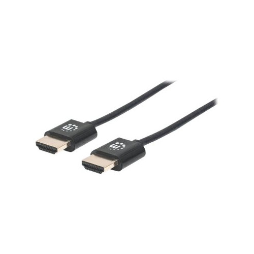 Manhattan Manhattan HDMI Cable with Ethernet (Ultra Thin), 4K@60Hz (Premium High Speed), 0.5m, Male to Male, Black, Ultra HD 4k x 2k, Fully Shielded, Gold Plated Contacts, Lifetime Warranty, Polybag - HDMI-kabel med Ethernet - 50 cm
