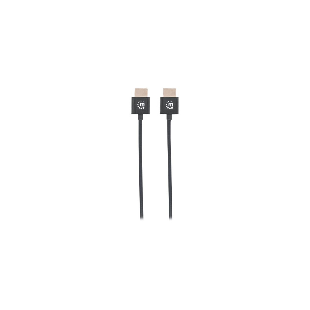 Produktbild för Manhattan HDMI Cable with Ethernet (Ultra Thin), 4K@60Hz (Premium High Speed), 0.5m, Male to Male, Black, Ultra HD 4k x 2k, Fully Shielded, Gold Plated Contacts, Lifetime Warranty, Polybag - HDMI-kabel med Ethernet - 50 cm