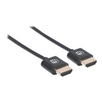 Produktbild för Manhattan HDMI Cable with Ethernet (Ultra Thin), 4K@60Hz (Premium High Speed), 0.5m, Male to Male, Black, Ultra HD 4k x 2k, Fully Shielded, Gold Plated Contacts, Lifetime Warranty, Polybag - HDMI-kabel med Ethernet - 50 cm