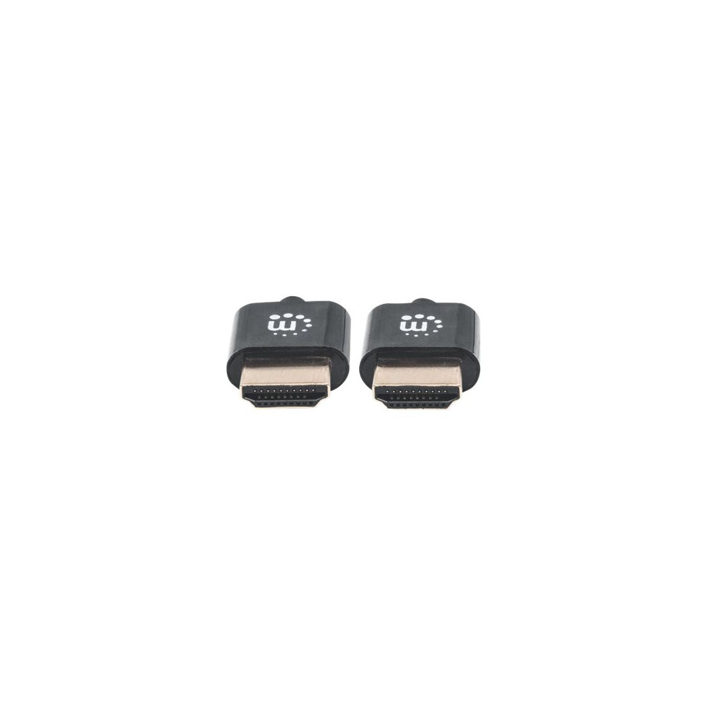 Produktbild för Manhattan HDMI Cable with Ethernet (Ultra Thin), 4K@60Hz (Premium High Speed), 0.5m, Male to Male, Black, Ultra HD 4k x 2k, Fully Shielded, Gold Plated Contacts, Lifetime Warranty, Polybag - HDMI-kabel med Ethernet - 50 cm