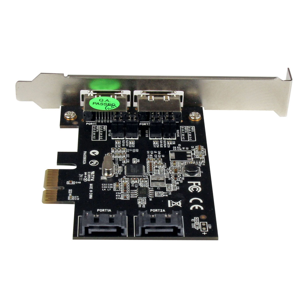 Produktbild för StarTech.com PCI Express SATA 6 Gbps eSATA-kontrollerkort med 2 portar - PCIe SATA III-kort med dubbla portar - 2 interna/2 externa - kontrollerkort - SATA 6Gb/s / eSATA 6Gb/s - PCIe x1