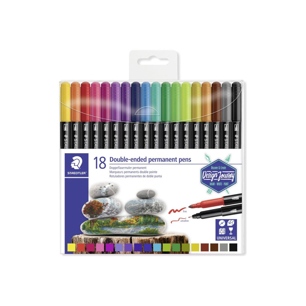 Produktbild för STAEDTLER 3187 - märkpenna med dubbel spets - blandfärger (paket om 12)