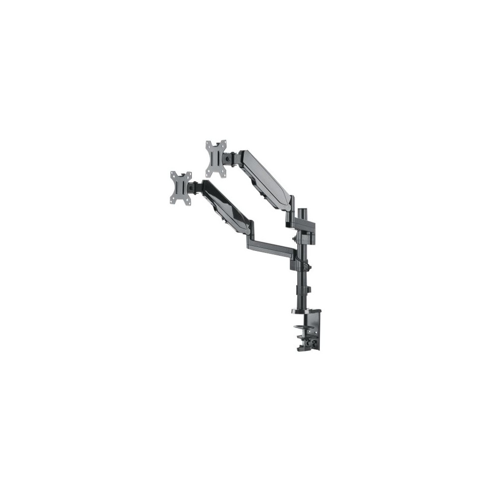 Produktbild för Manhattan TV & Monitor Mount, Desk, Full Motion (Gas Spring), 2 screens, Screen Sizes: 10-27", Black, Clamp or Grommet Assembly, Dual Screen, VESA 75x75 to 100x100mm, Max 8kg (each), Lifetime Warranty monteringssats - för 2 LCD-bildskärmar