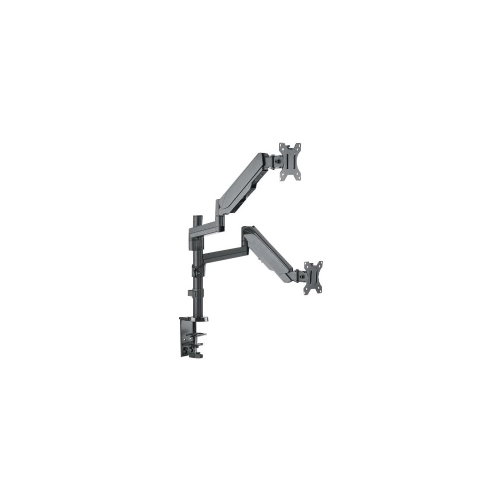 Produktbild för Manhattan TV & Monitor Mount, Desk, Full Motion (Gas Spring), 2 screens, Screen Sizes: 10-27", Black, Clamp or Grommet Assembly, Dual Screen, VESA 75x75 to 100x100mm, Max 8kg (each), Lifetime Warranty monteringssats - för 2 LCD-bildskärmar