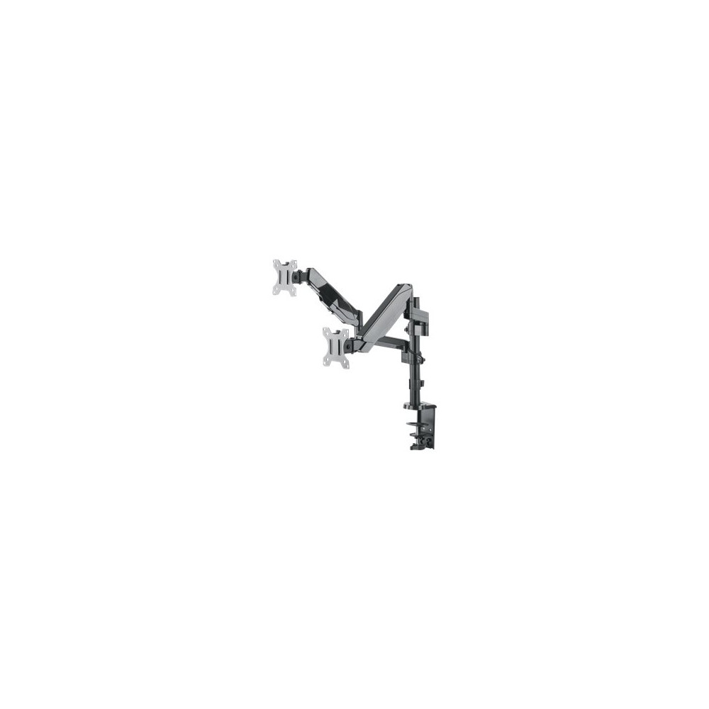 Produktbild för Manhattan TV & Monitor Mount, Desk, Full Motion (Gas Spring), 2 screens, Screen Sizes: 10-27", Black, Clamp or Grommet Assembly, Dual Screen, VESA 75x75 to 100x100mm, Max 8kg (each), Lifetime Warranty monteringssats - för 2 LCD-bildskärmar