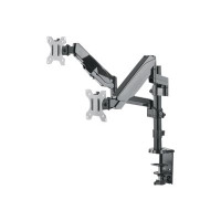 Produktbild för Manhattan TV & Monitor Mount, Desk, Full Motion (Gas Spring), 2 screens, Screen Sizes: 10-27", Black, Clamp or Grommet Assembly, Dual Screen, VESA 75x75 to 100x100mm, Max 8kg (each), Lifetime Warranty monteringssats - för 2 LCD-bildskärmar